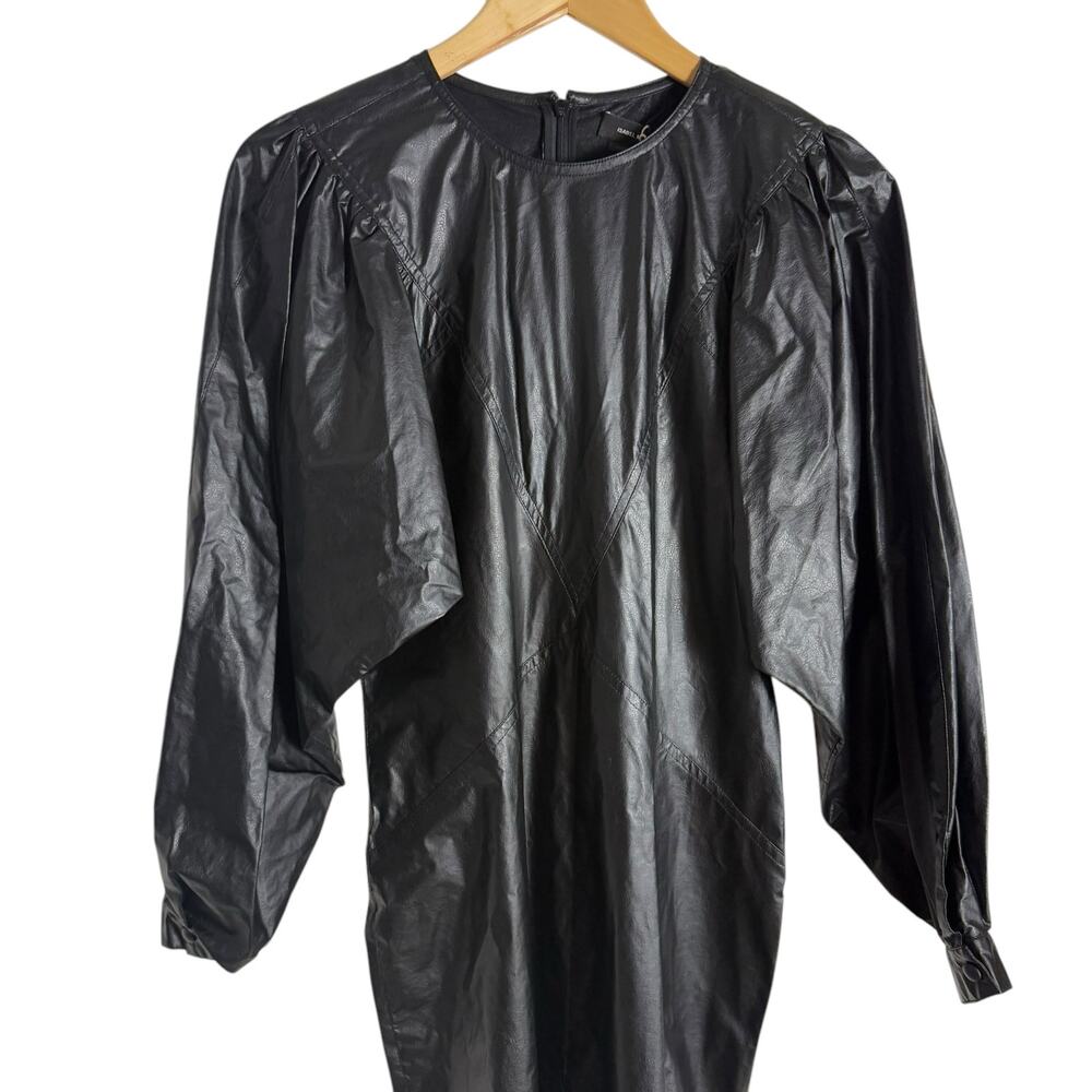 Isabel Marant Drea Black Faux Leather Long Sleeve Midi Dress Size 4 - Picture 5 of 16